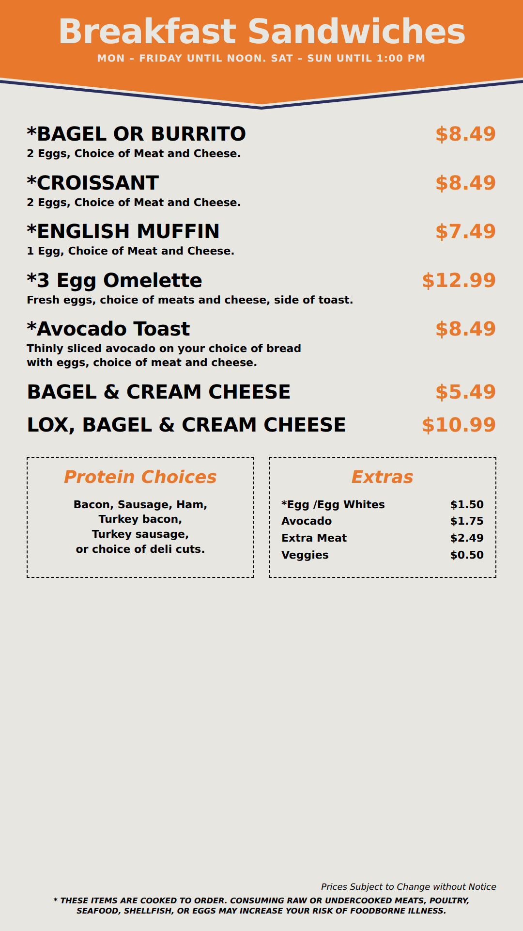 Breakfast Sandwiches menu board
