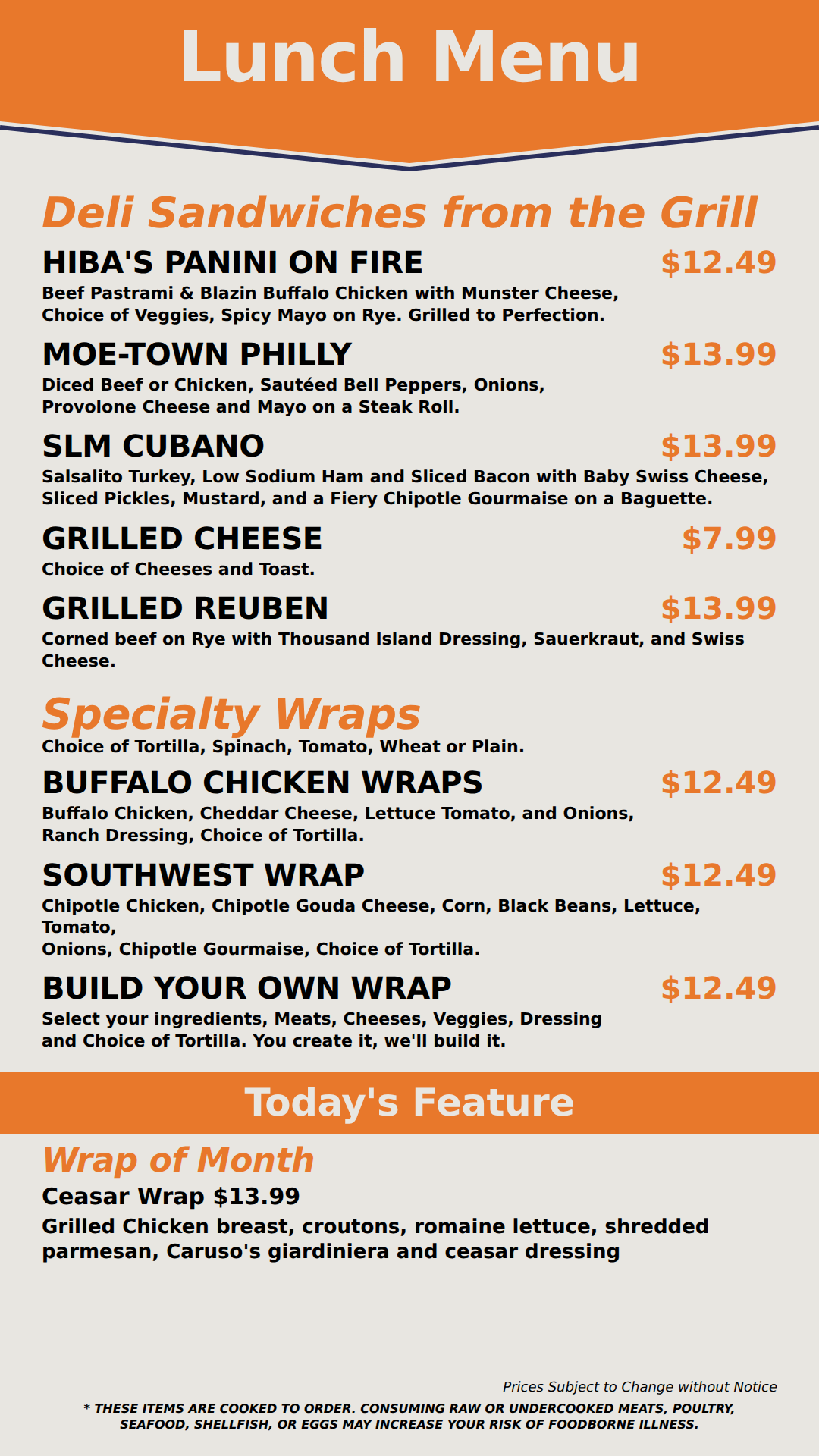 Lunch From The Grill menu board